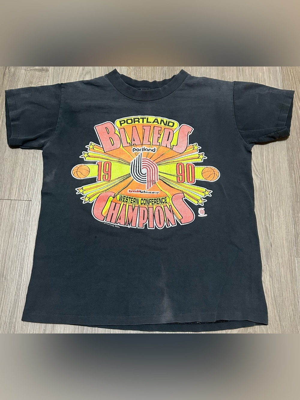 Vintage Portland Trail Blazers Kids Black '90 Champions Graphic Tee